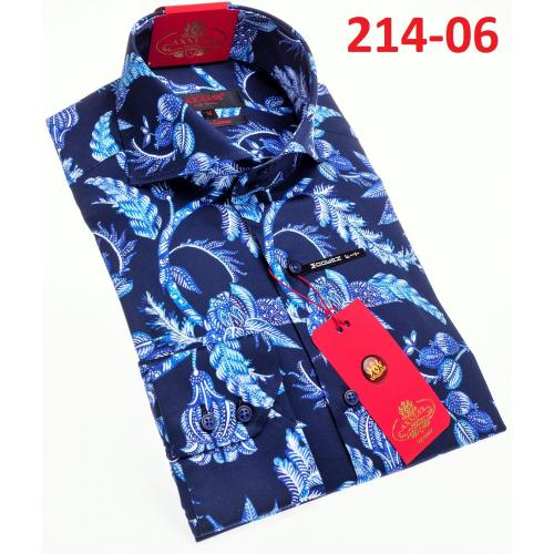 Axxess White / Blue Cotton Leaf Design Modern Fit Dress Shirt With Button Cuff 214-06.